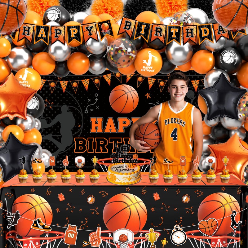 BORAMDO Basketball Birthday Party Decorations, Basketball Themed Party Decorations Supplies Include Balloon Arch Kit Banner Cake Topper Backdrop for Boys Sports Birthday Decor - Image 5