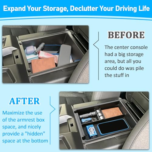 TOPINSTALL Center Console Organizer Tray Compatible with 2019-2025 Chevrolet Silverado/GMC Sierra 1500, 2020-2025 Silverado/Sierra 2500HD 3500HD, Armrest Storage Organizer (Split-Bench Folding Seat ONLY) - Image 3