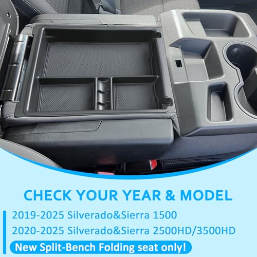 TOPINSTALL Center Console Organizer Tray Compatible with 2019-2025 Chevrolet Silverado/GMC Sierra 1500, 2020-2025 Silverado/Sierra 2500HD 3500HD, Armrest Storage Organizer (Split-Bench Folding Seat ONLY) - Image 4