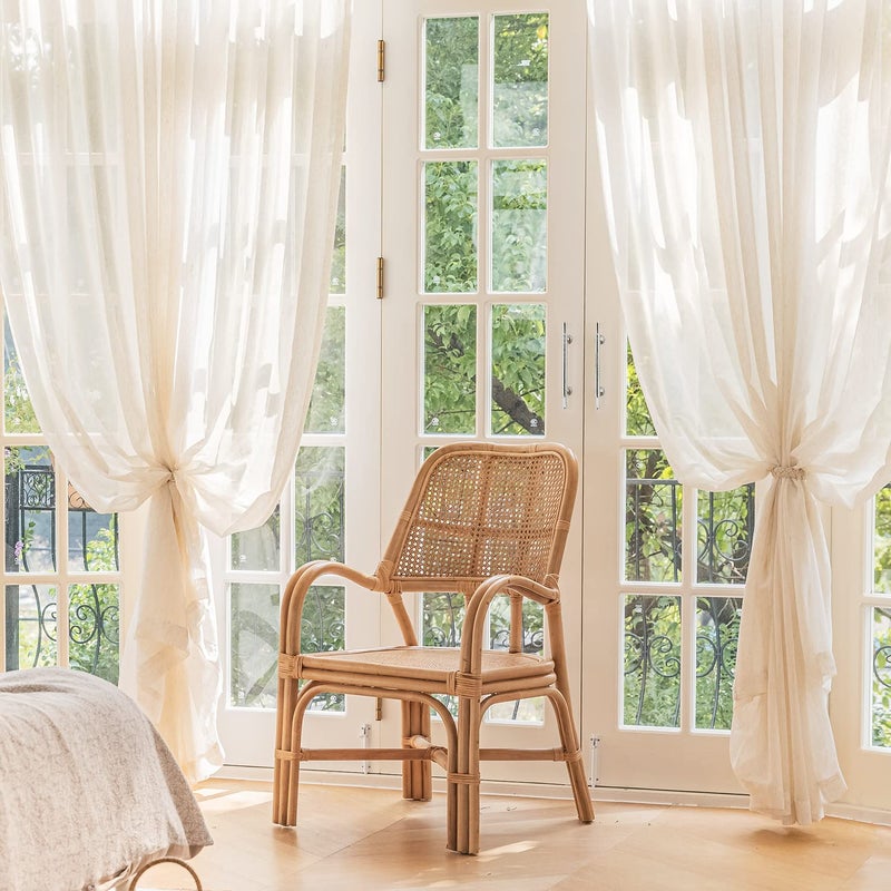 FMFUNCTEX Linen Sheer Pinch Pleated Curtains for Living Room, Linen Flax Beige 108 Inches Long Sheer Curtain See Through Panels for Bedroom, Natural Window Drapes for Farmhouse, Rod Pocket 2 Panels - Image 2