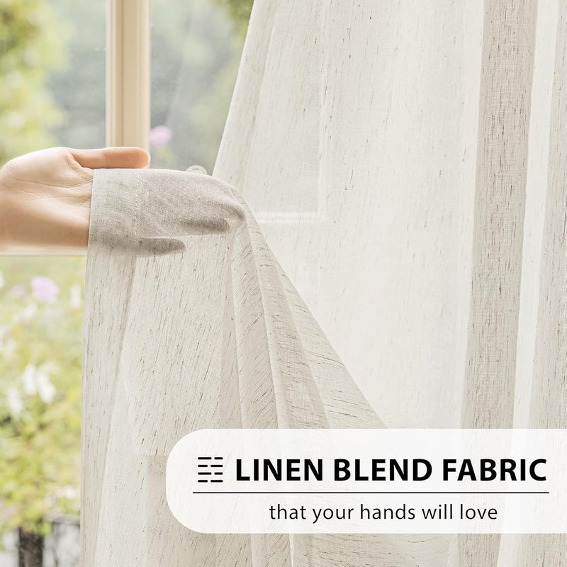 FMFUNCTEX Linen Sheer Pinch Pleated Curtains for Living Room, Linen Flax Beige 108 Inches Long Sheer Curtain See Through Panels for Bedroom, Natural Window Drapes for Farmhouse, Rod Pocket 2 Panels - Image 5