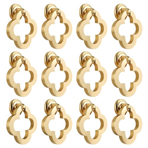 BECHAEO 12 Pack 55mm Brushed Brass Gold Cabinet Knobs Zinc Alloy Gold Dresser Knobs Drawer Pulls Flower Ring with Screws Cupboard Drawer for Kitchen Bedroom Bathroom - Image 1
