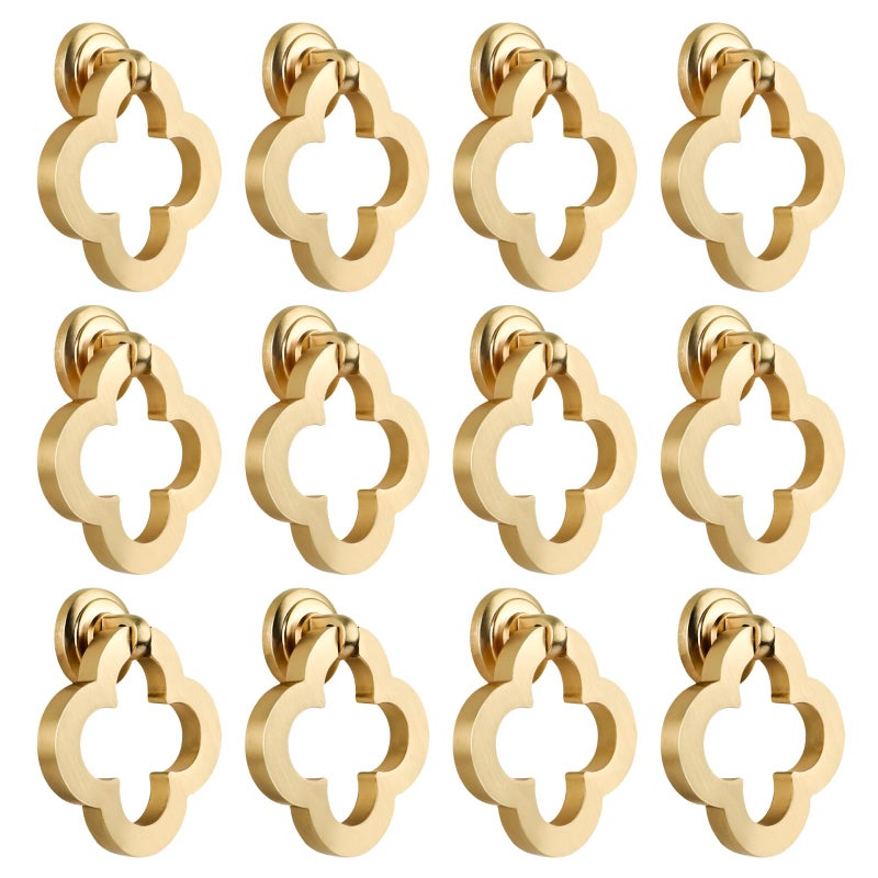 BECHAEO 12 Pack 55mm Brushed Brass Gold Cabinet Knobs Zinc Alloy Gold Dresser Knobs Drawer Pulls Flower Ring with Screws Cupboard Drawer for Kitchen Bedroom Bathroom - Image 2