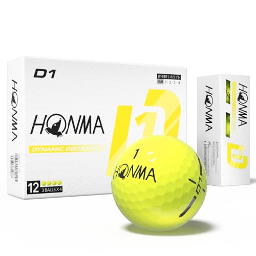 Honma 2024 D1 Distance Golf Balls,Extra Soft Feel with Long Distance,High Speed Core with Low Spin Design,Low Compression Golfballs Perfect for Men,Women Beginners,1 Dozen,Yellow - Image 1