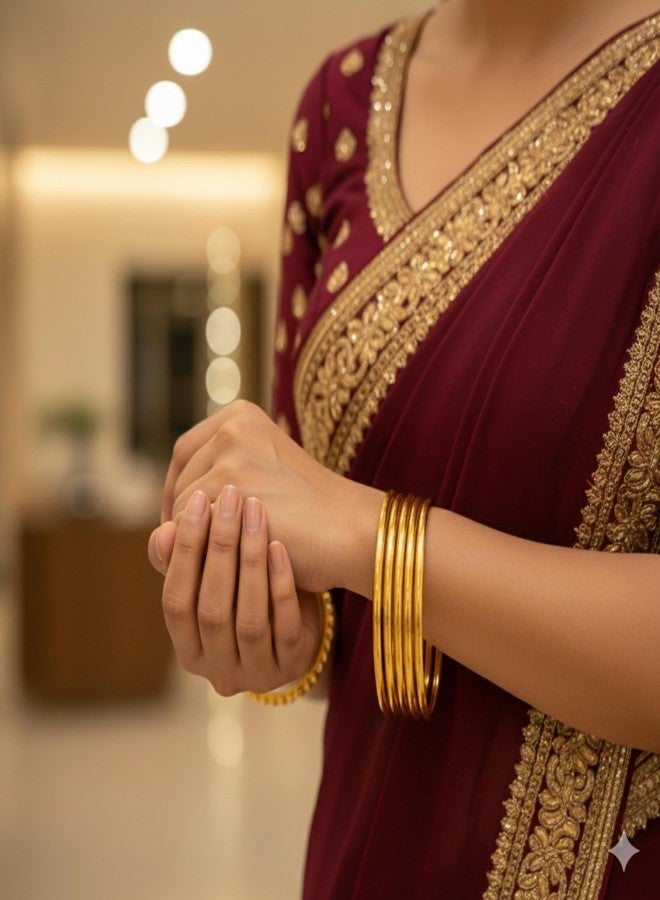 طقم أساور ذهبية سادة مضادة للتشوه من AAIKU، وزن 1 غرام، للاستخدام اليومي، المكتب، حفلات الزفاف للنساء والفتيات، يمكن استخدامها بسهولة في الماء (6، 2.8). - Image 5