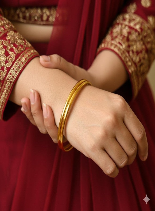 طقم أساور ذهبية سادة مضادة للتشوه من AAIKU، وزن 1 غرام، للاستخدام اليومي، المكتب، حفلات الزفاف للنساء والفتيات، يمكن استخدامها بسهولة في الماء (6، 2.8). - Image 2