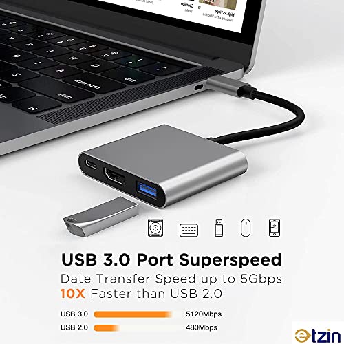Tobo USB 3 in 1 HUB Type-C to HDMI/PD/USB Thunderbolt 3 Type C Female with USB 3.0 5Gbps Port Converter Adapter-TD-221TC. - Image 3
