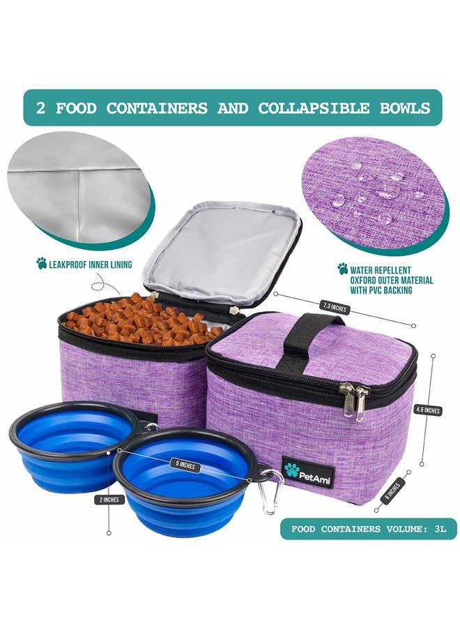 PetAmi Dog Travel Bag, Travel Pet Bag Organizer, Dog Food Travel Bag with Food Container and Bowls, Dog Travel Supplies Gift Accessories for Weekend Camping, Dog Cat Diaper Bag (Purple, Medium) - Image 3