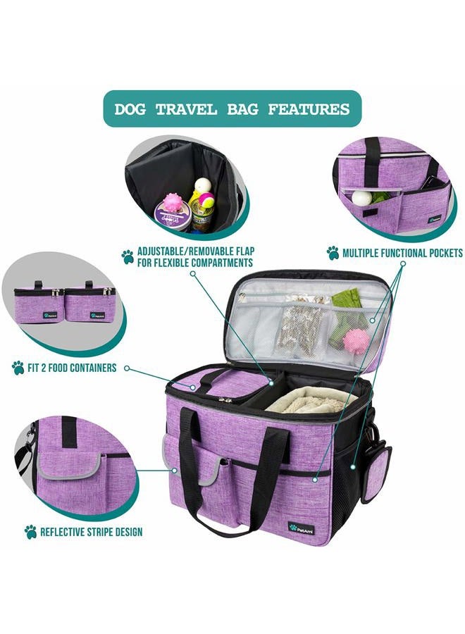 PetAmi Dog Travel Bag, Travel Pet Bag Organizer, Dog Food Travel Bag with Food Container and Bowls, Dog Travel Supplies Gift Accessories for Weekend Camping, Dog Cat Diaper Bag (Purple, Medium) - Image 4