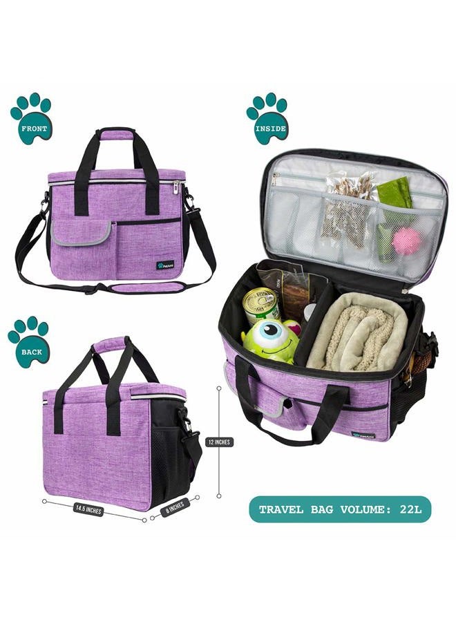 PetAmi Dog Travel Bag, Travel Pet Bag Organizer, Dog Food Travel Bag with Food Container and Bowls, Dog Travel Supplies Gift Accessories for Weekend Camping, Dog Cat Diaper Bag (Purple, Medium) - Image 2