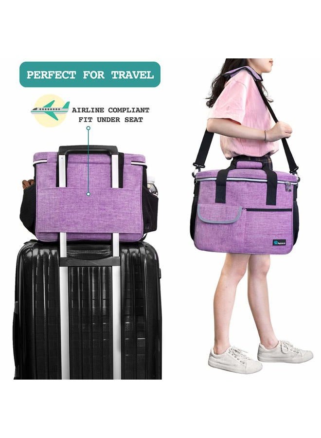 PetAmi Dog Travel Bag, Travel Pet Bag Organizer, Dog Food Travel Bag with Food Container and Bowls, Dog Travel Supplies Gift Accessories for Weekend Camping, Dog Cat Diaper Bag (Purple, Medium) - Image 5
