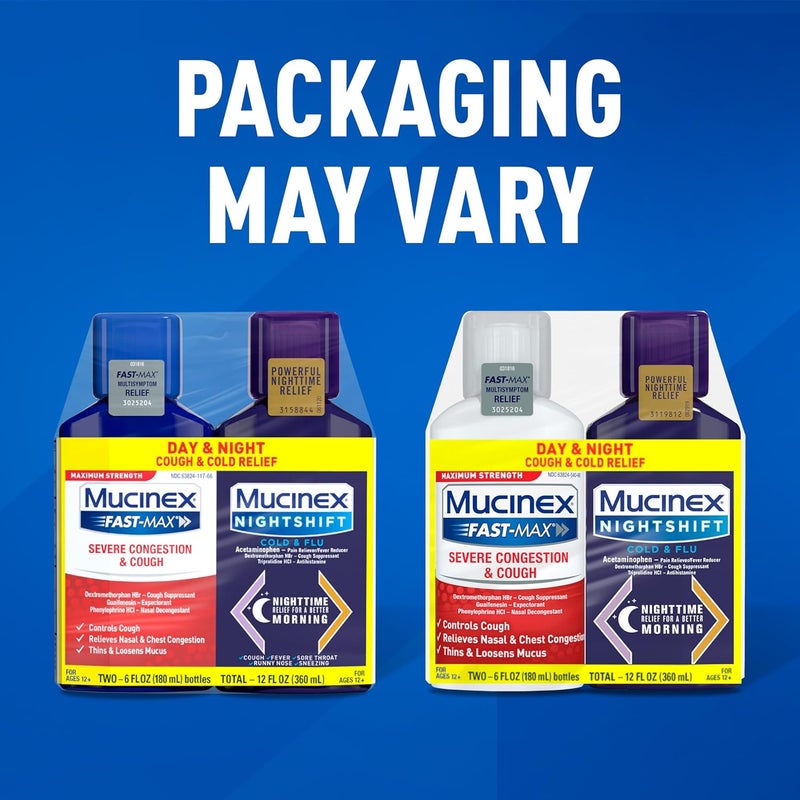 MUCINEX باقة كومبو فاست ماكس نايت شيفت للقوة القصوى أدوية السعال والبرد لتخفيف المخاط احتقان الصدر احتقان الأنف احتقان الجيوب الأنفية ضغط الجيوب الأنفية تخفيف أعراض السعال 2x 6 FL OZ - Image 2