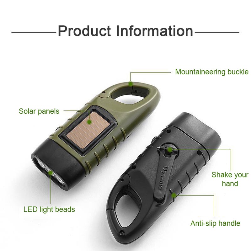 Portable LED Flashlight Hand Crank Dynamo Torch Lantern Multifunctional Solar Power Rechargeable Tent Light for Outdoor Camping Hiking High Brightness Emergency Light - Image 5
