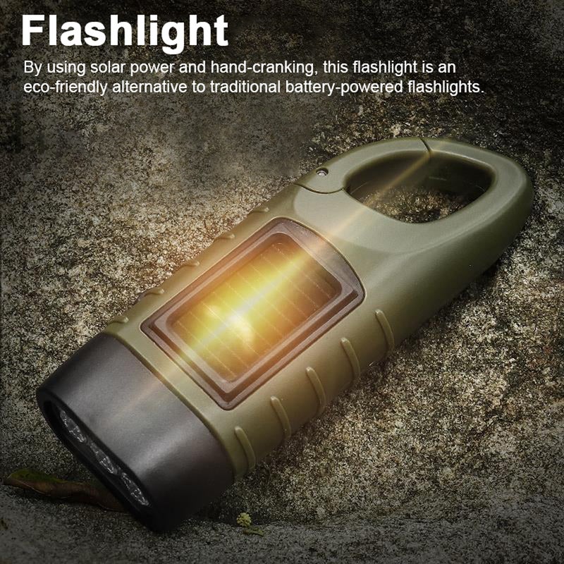 Portable LED Flashlight Hand Crank Dynamo Torch Lantern Multifunctional Solar Power Rechargeable Tent Light for Outdoor Camping Hiking High Brightness Emergency Light - Image 4