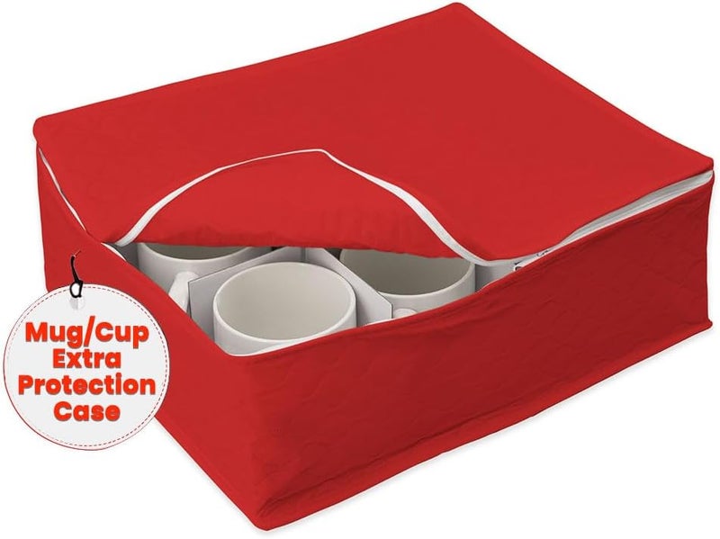 LAMINET Quilted Mug/Cup Storage Case - Holds Up to 12 Mugs/Cups - RED - Image 1