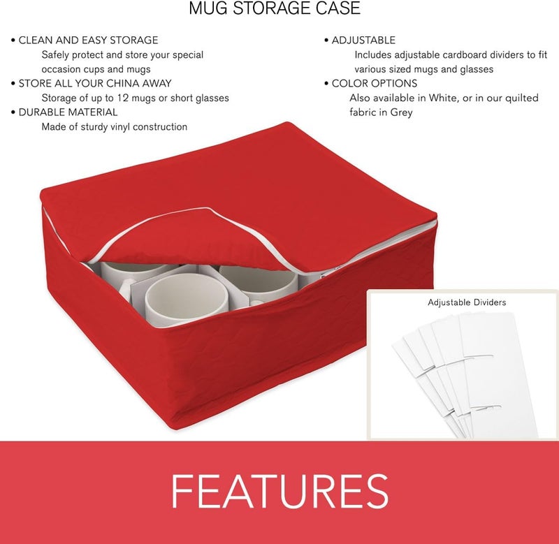 LAMINET Quilted Mug/Cup Storage Case - Holds Up to 12 Mugs/Cups - RED - Image 2