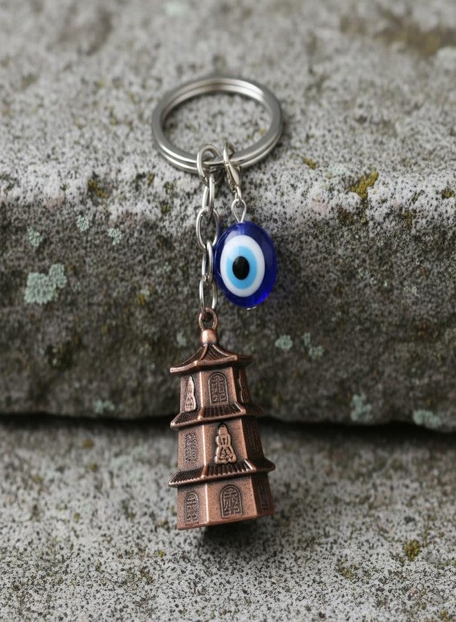 AEROSTARK Bronze Temple Guardian Bell With Evil Eye Charm - Biker Luck with Safety Message Keyring - Gift for Husband, Boyfriend, Dad, Brother - Birthday, Rakhi - Image 4
