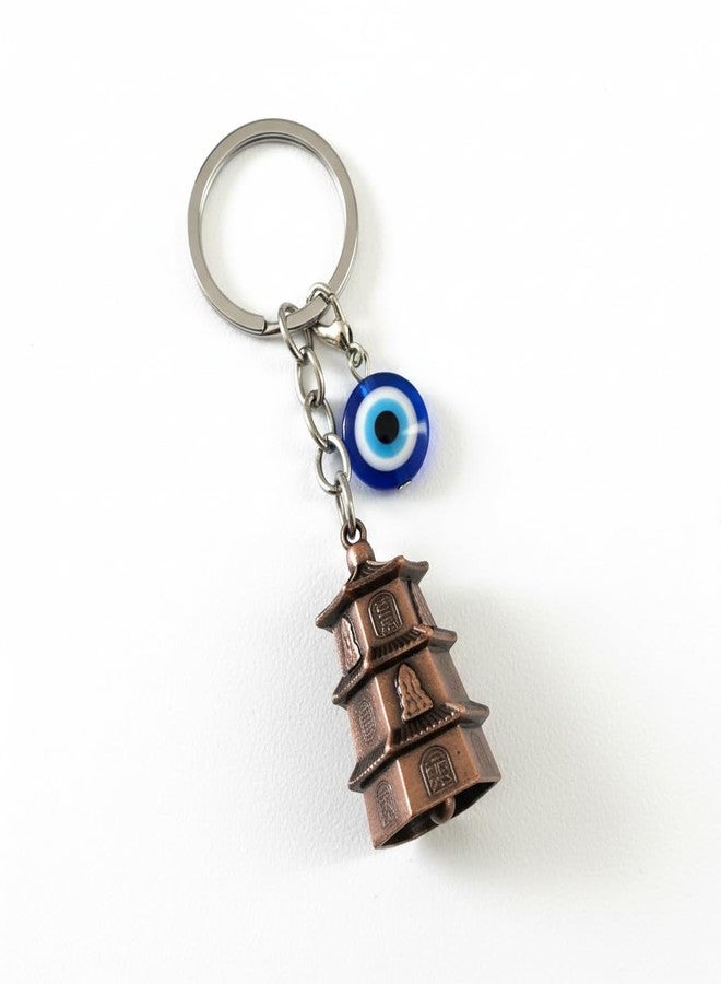 AEROSTARK Bronze Temple Guardian Bell With Evil Eye Charm - Biker Luck with Safety Message Keyring - Gift for Husband, Boyfriend, Dad, Brother - Birthday, Rakhi - Image 1