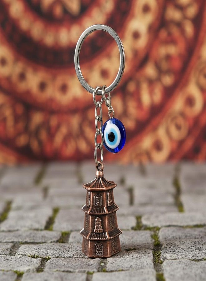 AEROSTARK Bronze Temple Guardian Bell With Evil Eye Charm - Biker Luck with Safety Message Keyring - Gift for Husband, Boyfriend, Dad, Brother - Birthday, Rakhi - Image 3