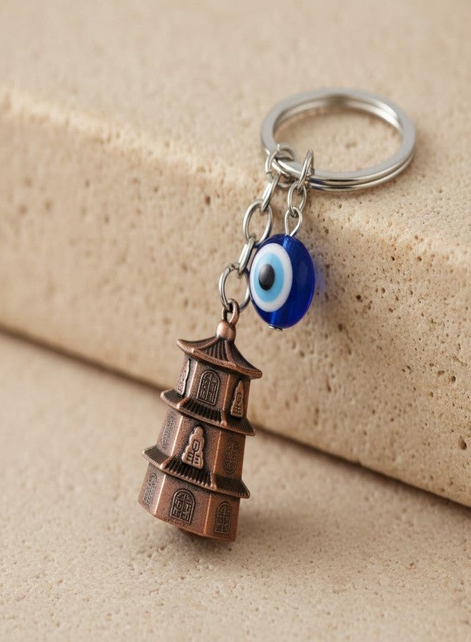 AEROSTARK Bronze Temple Guardian Bell With Evil Eye Charm - Biker Luck with Safety Message Keyring - Gift for Husband, Boyfriend, Dad, Brother - Birthday, Rakhi - Image 5
