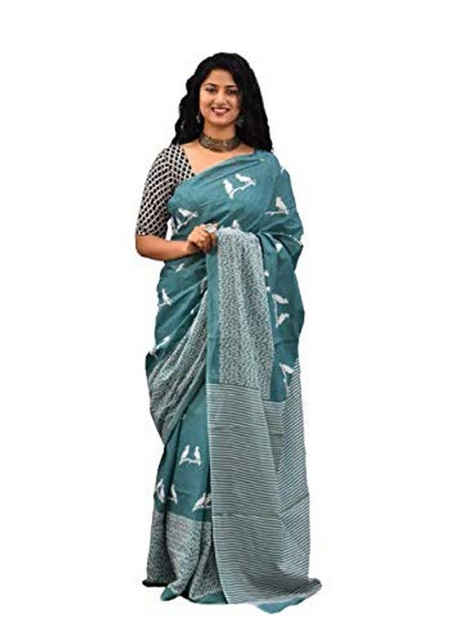 Kiaaron Women's Hand Block Kalamkari Batik Bagru Jaipuri Ikat Printed Handloom Pure Cotton Mulmul Traditional Ethnic Cotton Sarees With Printed Blouse Piece - Multicolor - Image 1