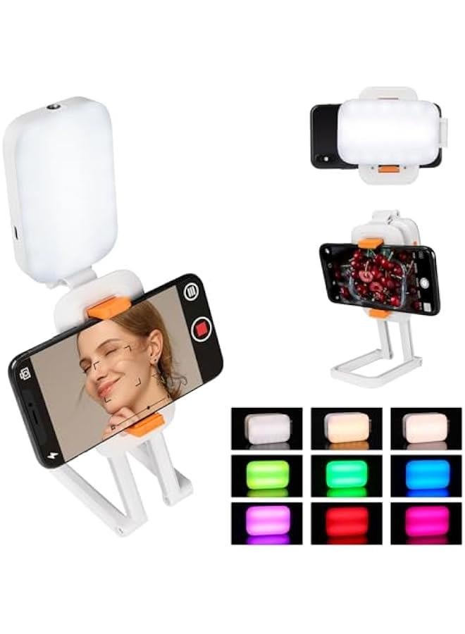 ضوء سيلفي مع إضاءة أمامية وخلفية، ضوء هاتف مع حامل، ضوء سيلفي LED محمول مع 14 وضع إضاءة RGB و3 أوضاع إضاءة لهاتف آيفون، مؤتمرات فيديو، تيكتوك، مكياج - Image 1
