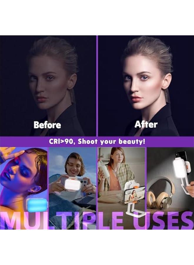 ضوء سيلفي مع إضاءة أمامية وخلفية، ضوء هاتف مع حامل، ضوء سيلفي LED محمول مع 14 وضع إضاءة RGB و3 أوضاع إضاءة لهاتف آيفون، مؤتمرات فيديو، تيكتوك، مكياج - Image 5