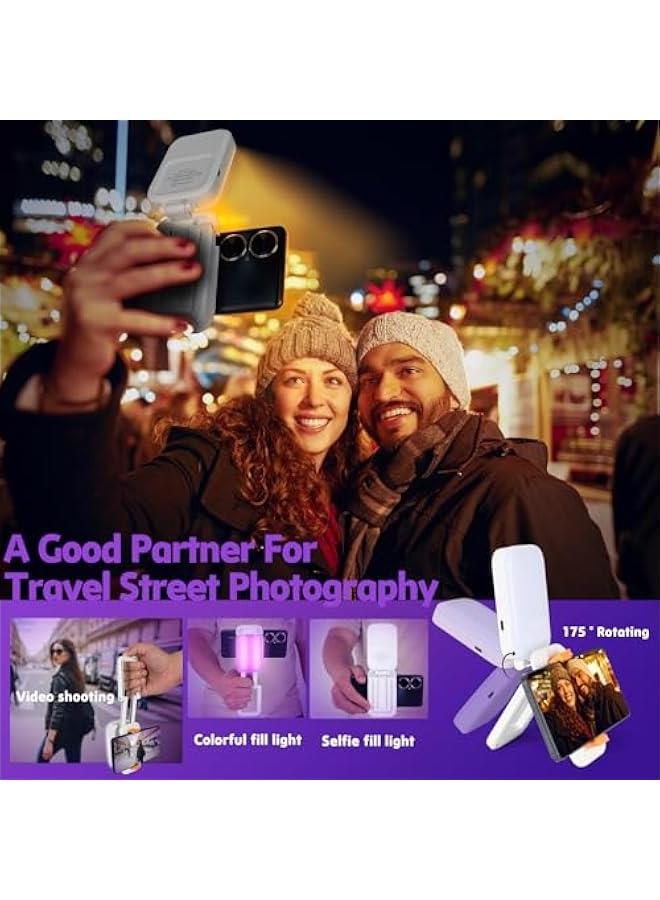ضوء سيلفي مع إضاءة أمامية وخلفية، ضوء هاتف مع حامل، ضوء سيلفي LED محمول مع 14 وضع إضاءة RGB و3 أوضاع إضاءة لهاتف آيفون، مؤتمرات فيديو، تيكتوك، مكياج - Image 3