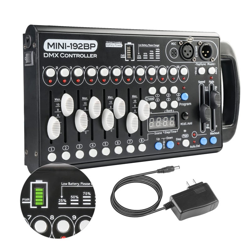 Battery Dmx Controller with Midi Portable Dmx Controller for Moving Head Lights Dmx 192 Controller Lighting Console Dmx512 Controller with Builtin Battery