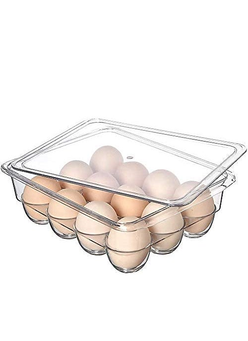 UNLOCK UNLOCK Stackable Acrylic Covered Egg Storage Box or Egg Trays for Refrigerator Carrier Bin Holds 12 Eggs 1 PackClear  - Image 1