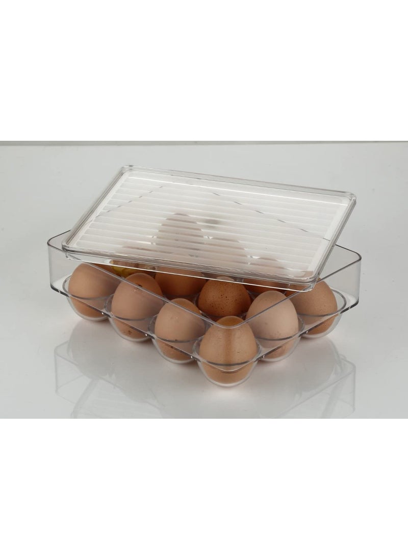UNLOCK UNLOCK Stackable Acrylic Covered Egg Storage Box or Egg Trays for Refrigerator Carrier Bin Holds 12 Eggs 1 PackClear  - Image 2