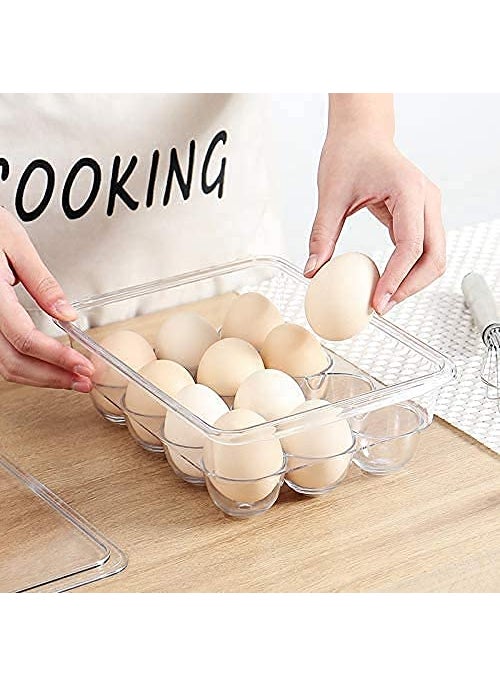 UNLOCK UNLOCK Stackable Acrylic Covered Egg Storage Box or Egg Trays for Refrigerator Carrier Bin Holds 12 Eggs 1 PackClear  - Image 4