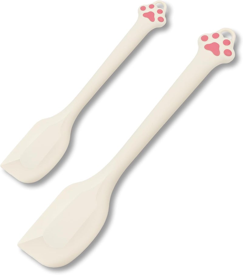 Siutco Cute Cat Paw Silicone Spatula Set - High Heat Resistant Rubber Scraper for Baking & Cooking, BPA-Free Non-Stick Kitchen Utensils, Adorable Cat Lover Gifts(2 Pack, 8.5" & 11" Mix, Cream) - Image 1