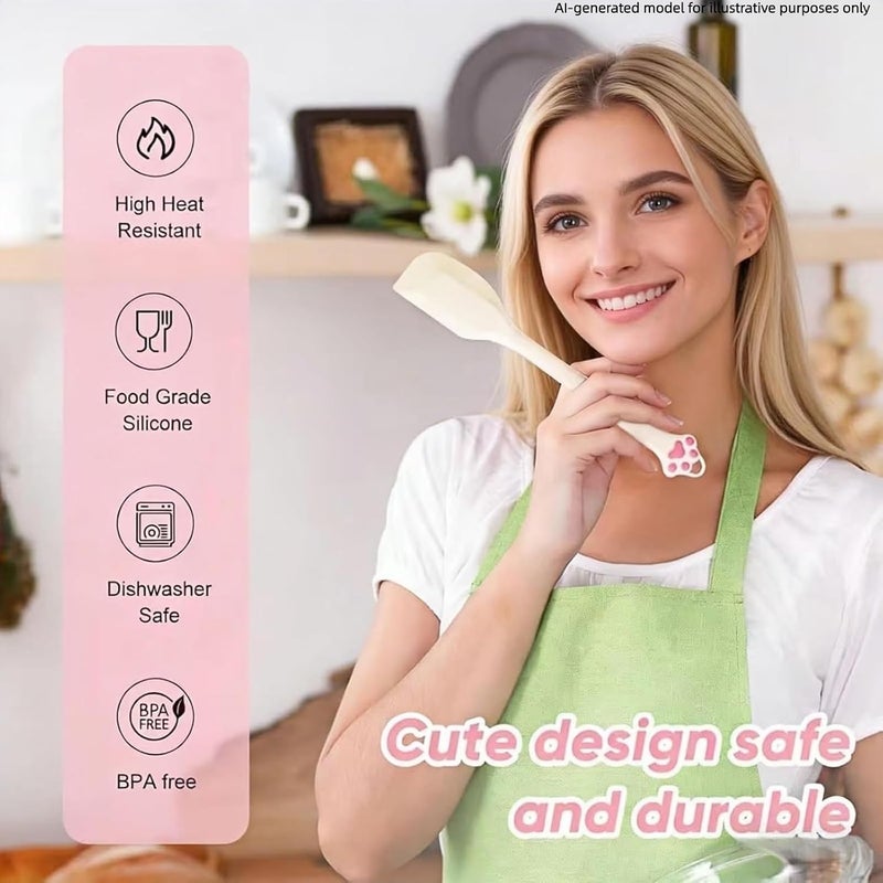 Siutco Cute Cat Paw Silicone Spatula Set - High Heat Resistant Rubber Scraper for Baking & Cooking, BPA-Free Non-Stick Kitchen Utensils, Adorable Cat Lover Gifts(2 Pack, 8.5" & 11" Mix, Cream) - Image 3