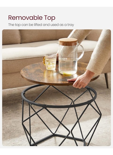 Coffee Side Table Set Of 2, End Table With Steel Frame, For Living Room, Bedroom, Office, Rustic Brown And Black Ulet040B01