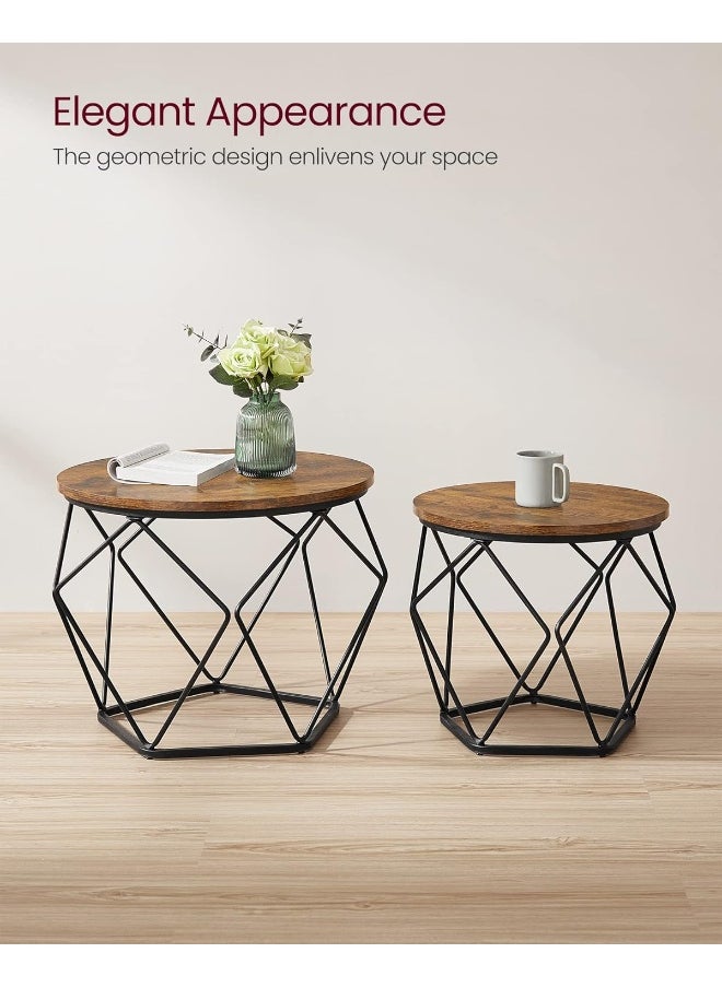 VASAGLE - Coffee Side Table Set Of 2, End Table With Steel Frame, For Living Room, Bedroom, Office, Rustic Brown And Black Ulet040B01 - Image 1