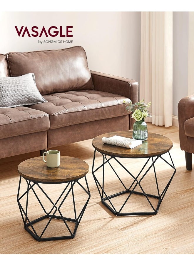 VASAGLE - Coffee Side Table Set Of 2, End Table With Steel Frame, For Living Room, Bedroom, Office, Rustic Brown And Black Ulet040B01 - Image 1