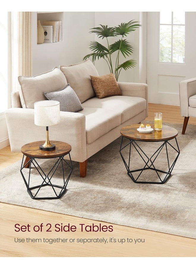 VASAGLE - Coffee Side Table Set Of 2, End Table With Steel Frame, For Living Room, Bedroom, Office, Rustic Brown And Black Ulet040B01 - Image 1