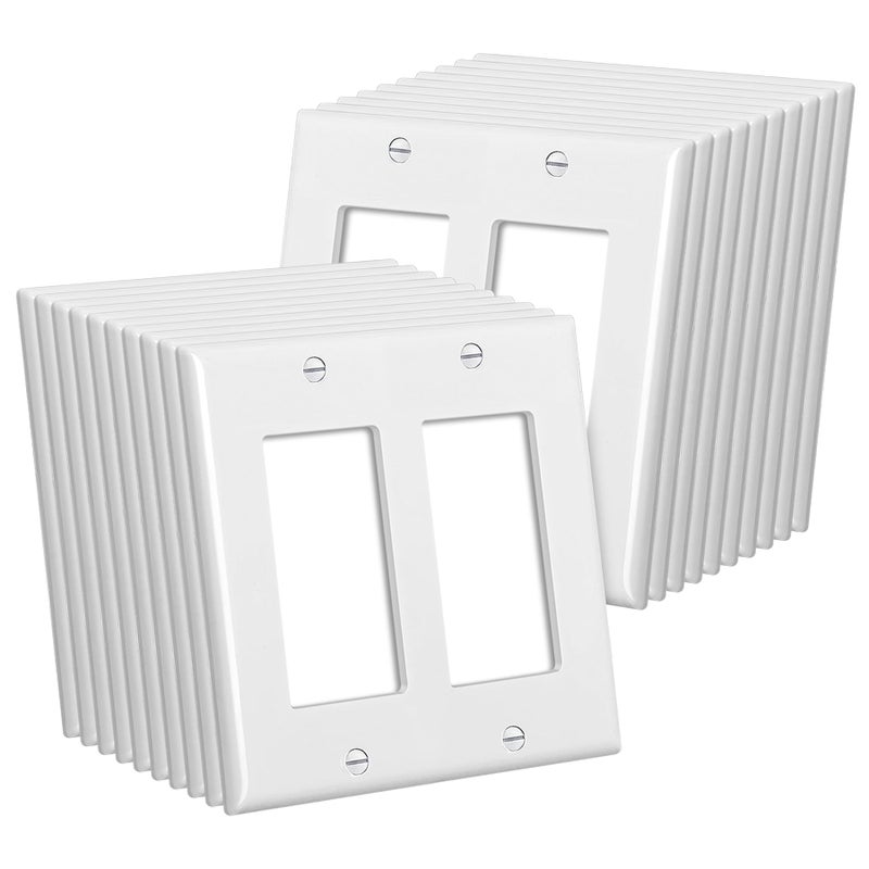 CML 2Gang Decorator Wall Plates 20 Pack Electrical Outlet Receptacle Covers Double Switch Plates Standard Size 45x457 Impact Resistant UL Listed White