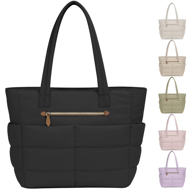 ELONGRIVER Large Tote Bag for Women Lightweight, Quilted Womens Work Shoulder Bag Cute Handbags for Women Black - Image 1
