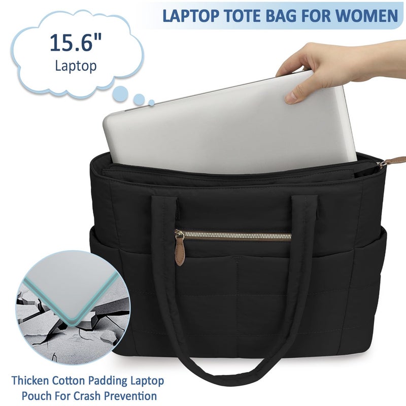 ELONGRIVER Large Tote Bag for Women Lightweight, Quilted Womens Work Shoulder Bag Cute Handbags for Women Black - Image 4