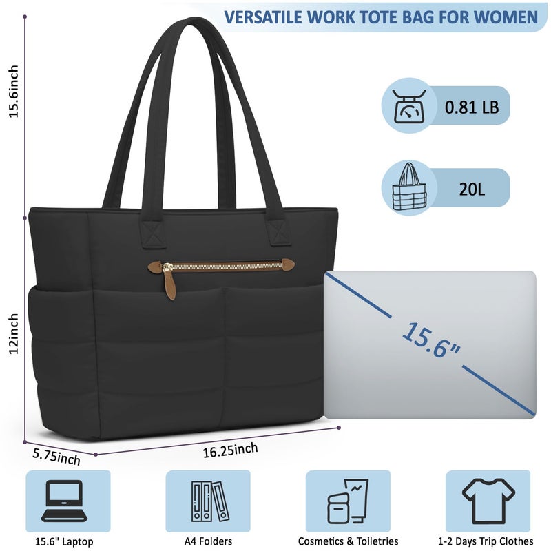 ELONGRIVER Large Tote Bag for Women Lightweight, Quilted Womens Work Shoulder Bag Cute Handbags for Women Black - Image 3