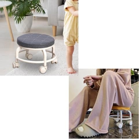 SEVIA Low Roller Round Seat Movable Mini Stool Footrest Multifunctional Small Shoe Stool Seat Pulley Wheel Stool for Fitness Barber Salons Kitchen - Image 4