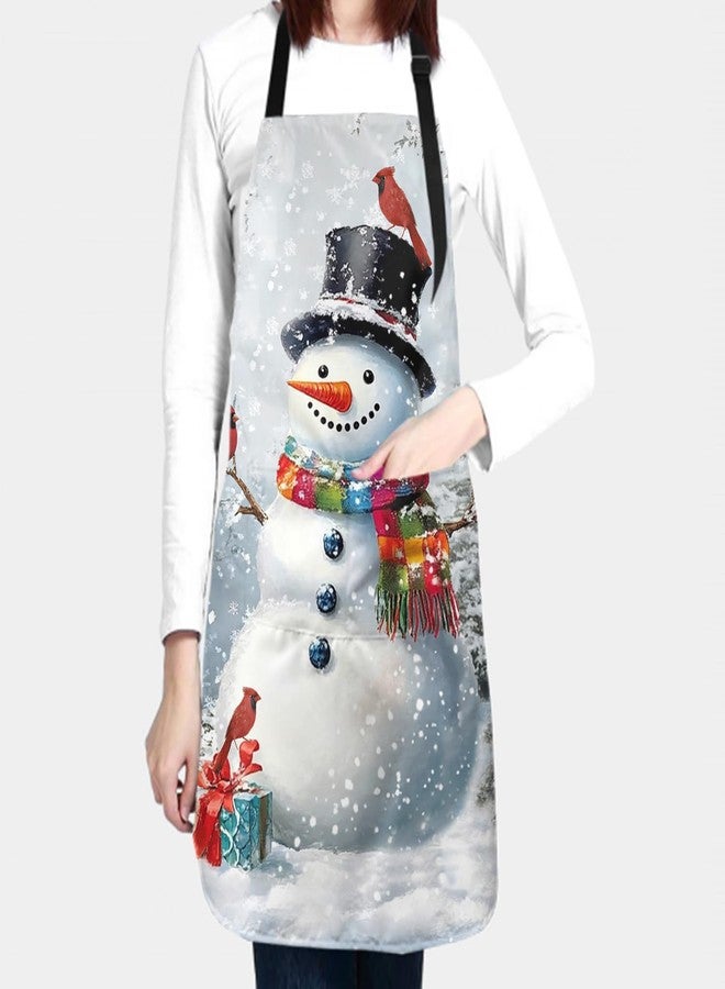 Evlaschin Snowman Waterproof Apron with 2 Pockets, Christmas Trees Red Birds Cooking Apron, Winter Snow Scene Adjustable Strap Apron for Unisex Adults Women Men Chef Baking Painting Baking - Image 3