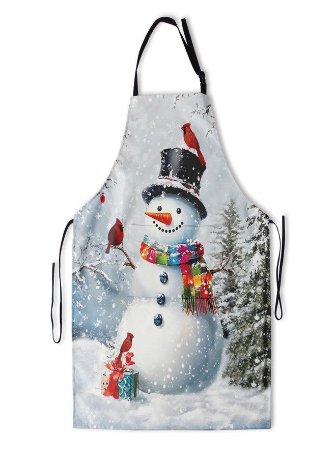 Evlaschin Snowman Waterproof Apron with 2 Pockets, Christmas Trees Red Birds Cooking Apron, Winter Snow Scene Adjustable Strap Apron for Unisex Adults Women Men Chef Baking Painting Baking - Image 1