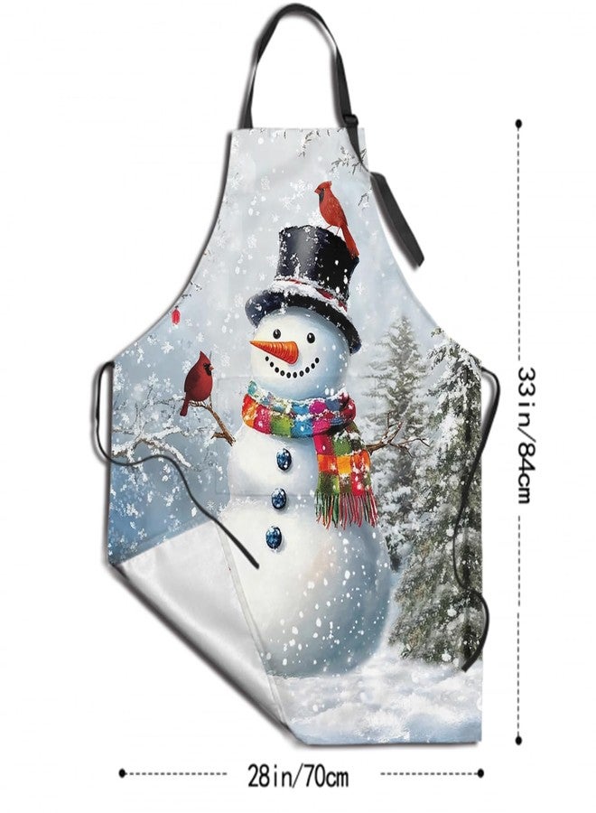 Evlaschin Snowman Waterproof Apron with 2 Pockets, Christmas Trees Red Birds Cooking Apron, Winter Snow Scene Adjustable Strap Apron for Unisex Adults Women Men Chef Baking Painting Baking - Image 5