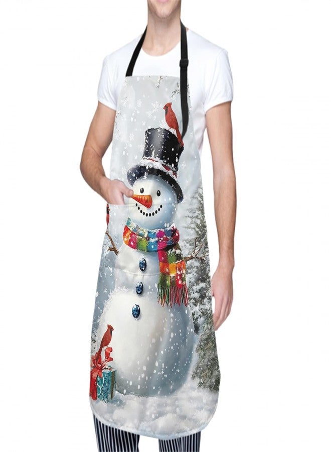 Evlaschin Snowman Waterproof Apron with 2 Pockets, Christmas Trees Red Birds Cooking Apron, Winter Snow Scene Adjustable Strap Apron for Unisex Adults Women Men Chef Baking Painting Baking - Image 2