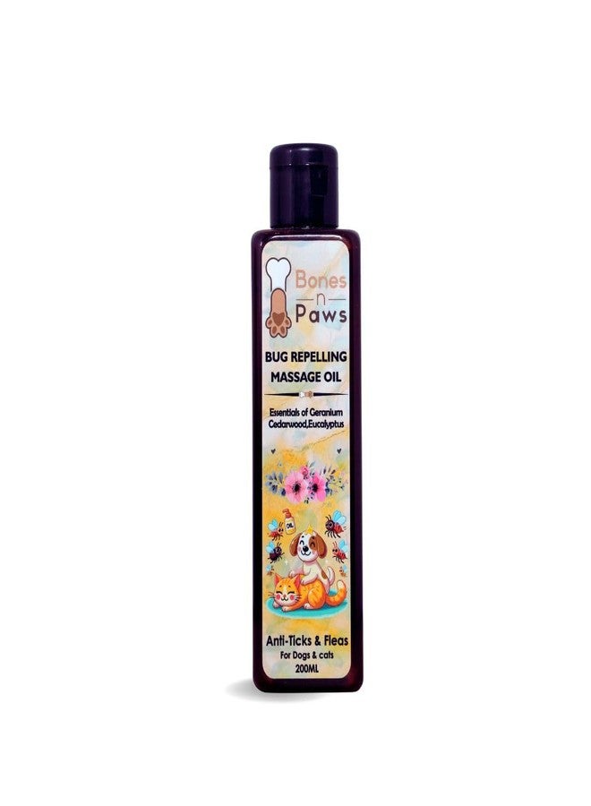 Bones N paws Bones ‘N’ Paws Bug-Repelling Massage Oil for Dogs & Cats - 200ml | Anti-Tick & Flea Pre-Bath Spa Oil | with Geranium, Cedarwood, Eucalyptus, Lemongrass & Cold-Pressed Coconut Oil - Image 1