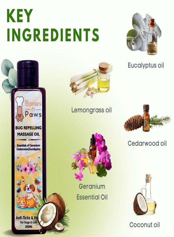 Bones N paws Bones ‘N’ Paws Bug-Repelling Massage Oil for Dogs & Cats - 200ml | Anti-Tick & Flea Pre-Bath Spa Oil | with Geranium, Cedarwood, Eucalyptus, Lemongrass & Cold-Pressed Coconut Oil - Image 4