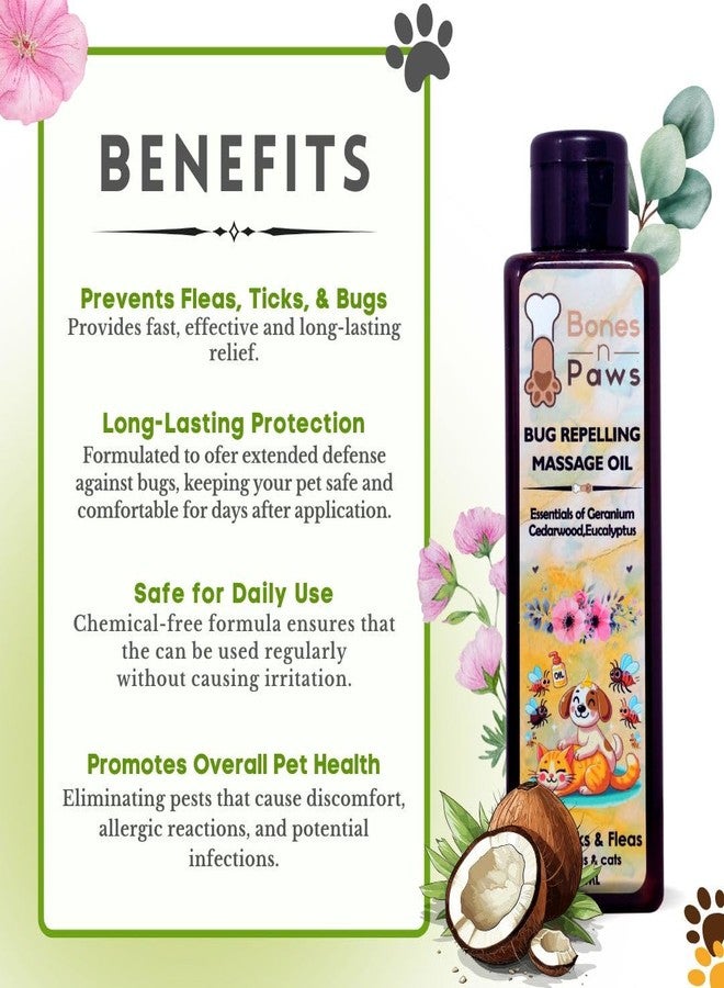 Bones N paws Bones ‘N’ Paws Bug-Repelling Massage Oil for Dogs & Cats - 200ml | Anti-Tick & Flea Pre-Bath Spa Oil | with Geranium, Cedarwood, Eucalyptus, Lemongrass & Cold-Pressed Coconut Oil - Image 2